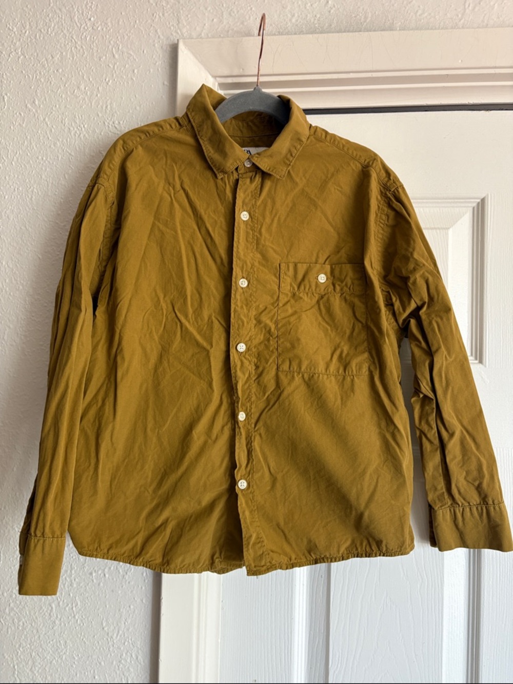 Zara Kids Golden Chartreuse Long-Sleeve Button Front Shirt